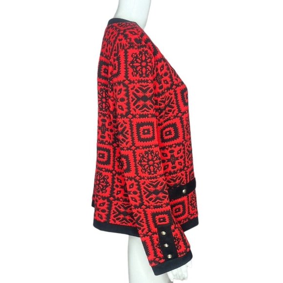 Stuart Alan  Cardigan Sweater Womens Size 10 Red Black‎ Geometric Patch Vintage - Picture 2 of 10